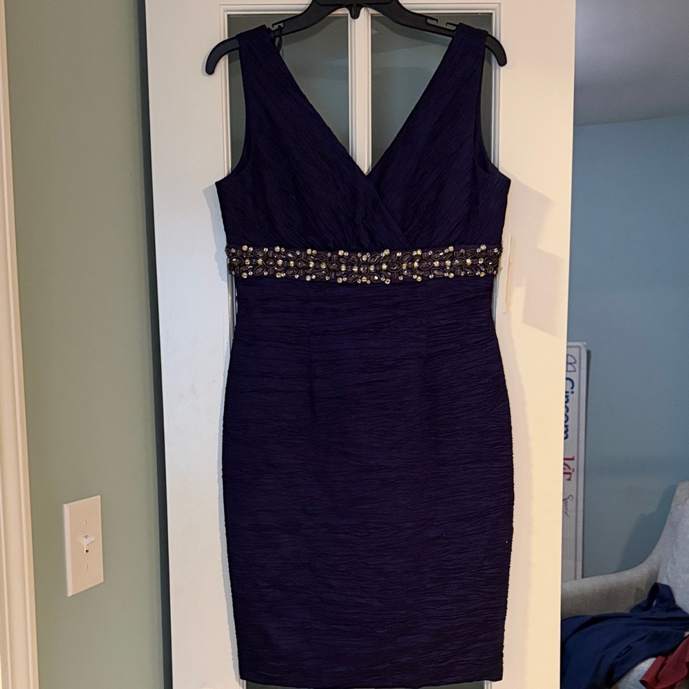 Eliza J Deep Purple Midi Dress with Beaded Waist